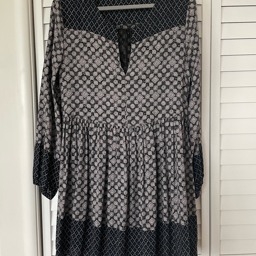 Superdry Black and Blue Patterned Baby Doll Dress with Pockets